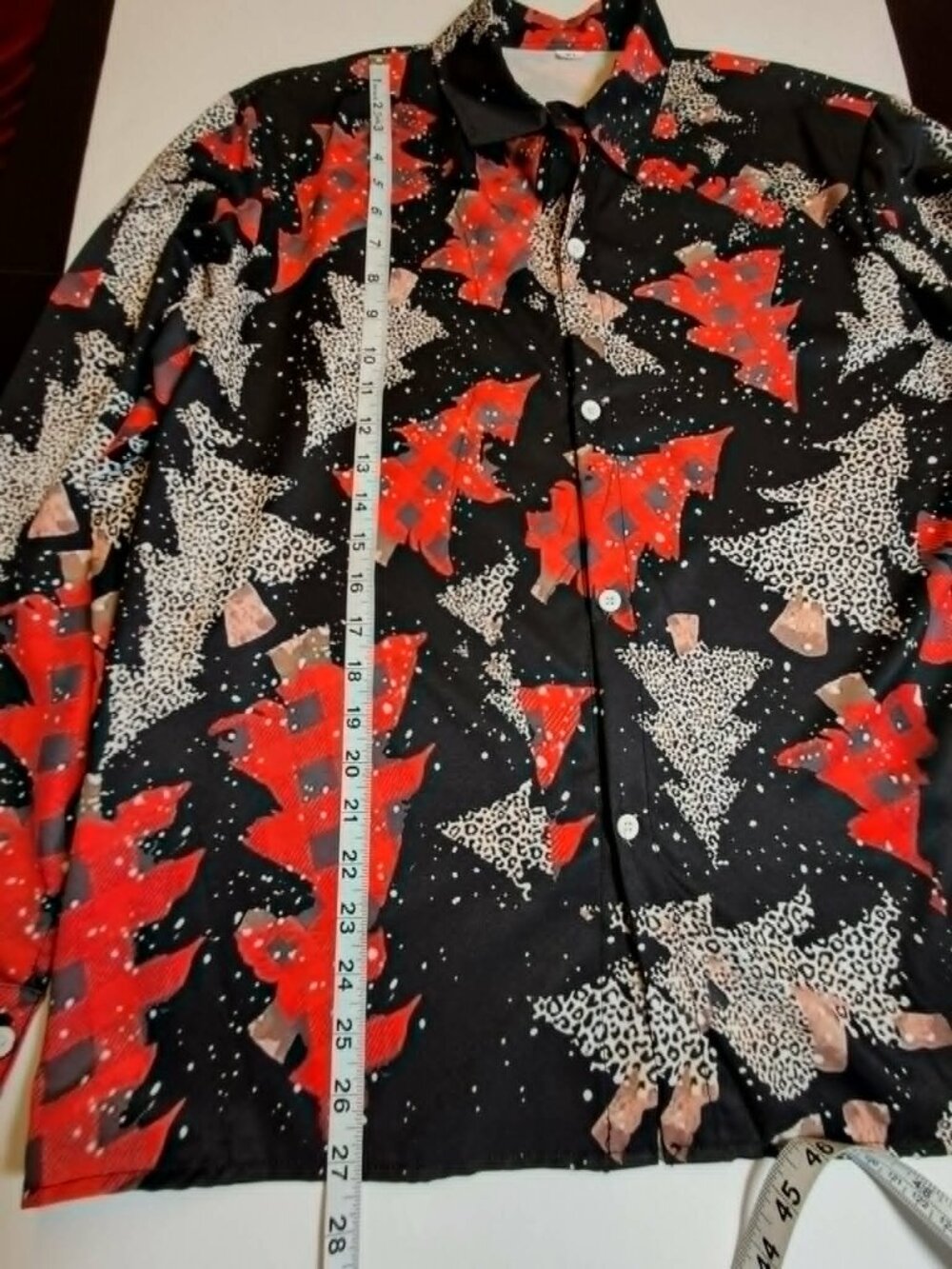 Black Christmas Tree Print Button Up Shirt XL - Picture 6 of 8